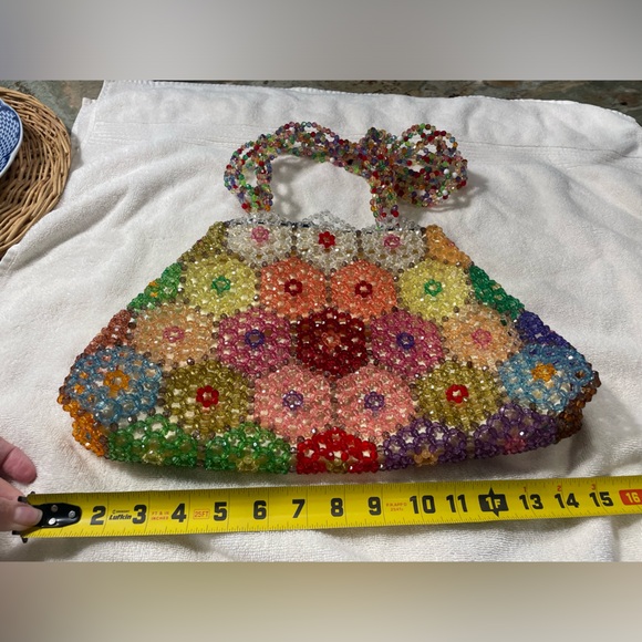 Vintage zip closed beaded shoulder bag in multicolor floral - Picture 3 of 5